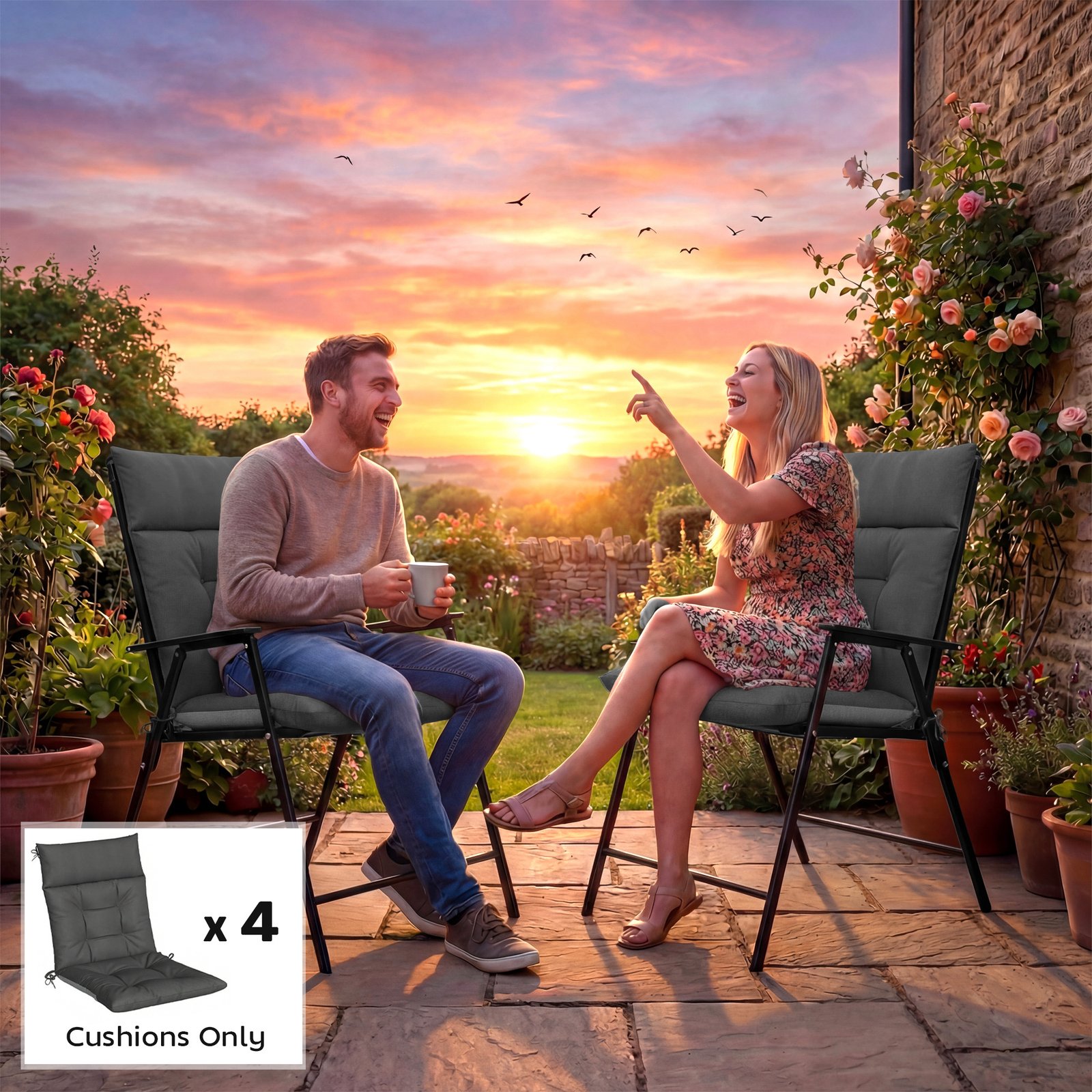 Outsunny Patio Chair Cushions Set of 4, Waterproof Non-Slip Lounge Chair Cushions, 112x53cm, Dark Grey - Image 9