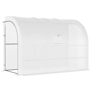 Outsunny Outdoor Walk-In Greenhouse, Plant Nursery with Zippered Doors, PE Cover and 3-Tier Shelves, White, 300 x 150 x 213 cm