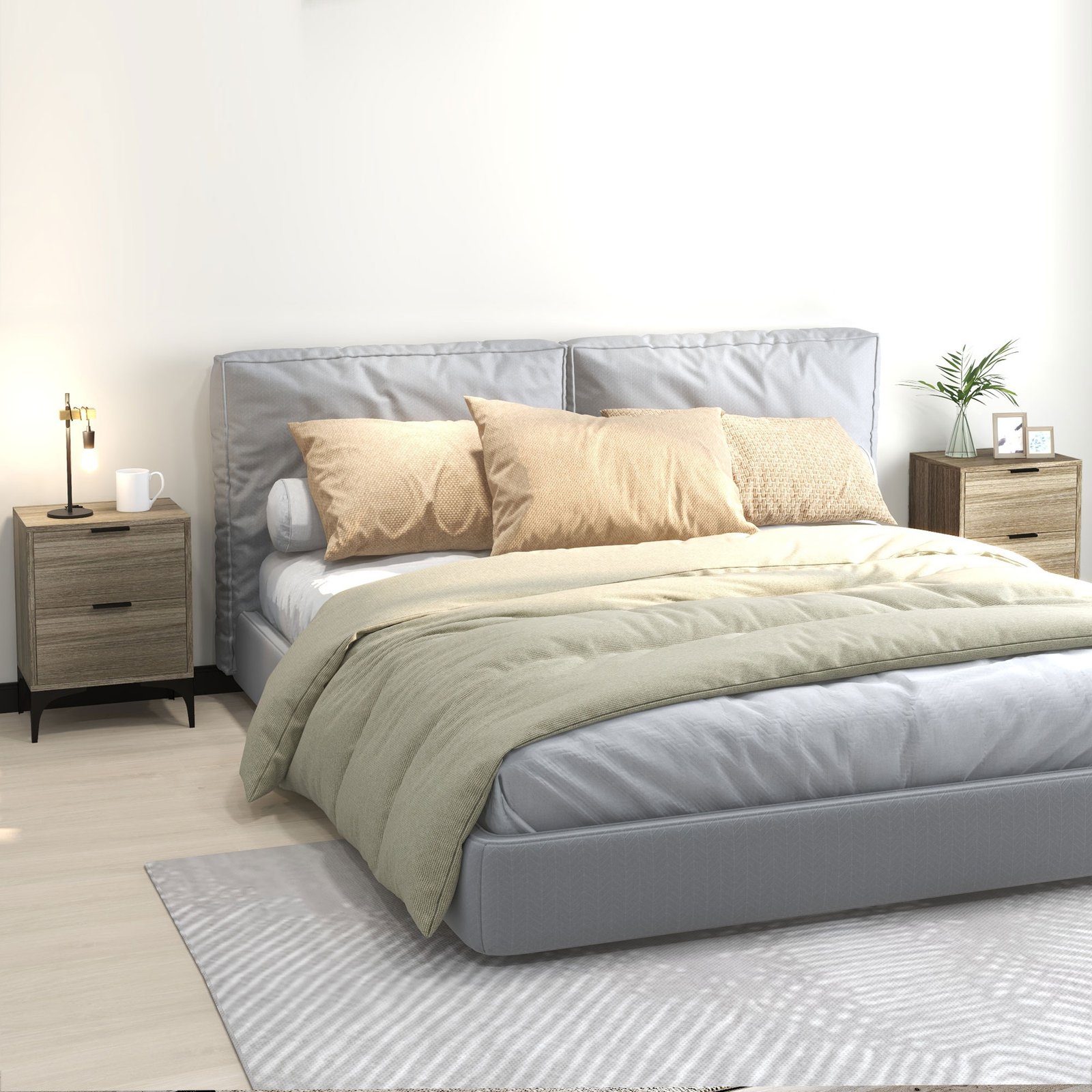 HOMCOM Set of Two Wood Effect Bedside Tables - Image 2
