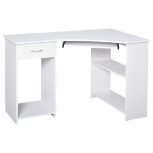 HOMCOM L-Shaped Corner Computer Desk w/ 2 Shelves Wide Worktop Keyboard Tray Drawer & CPU Stand Home Office Study Bedroom Furniture White