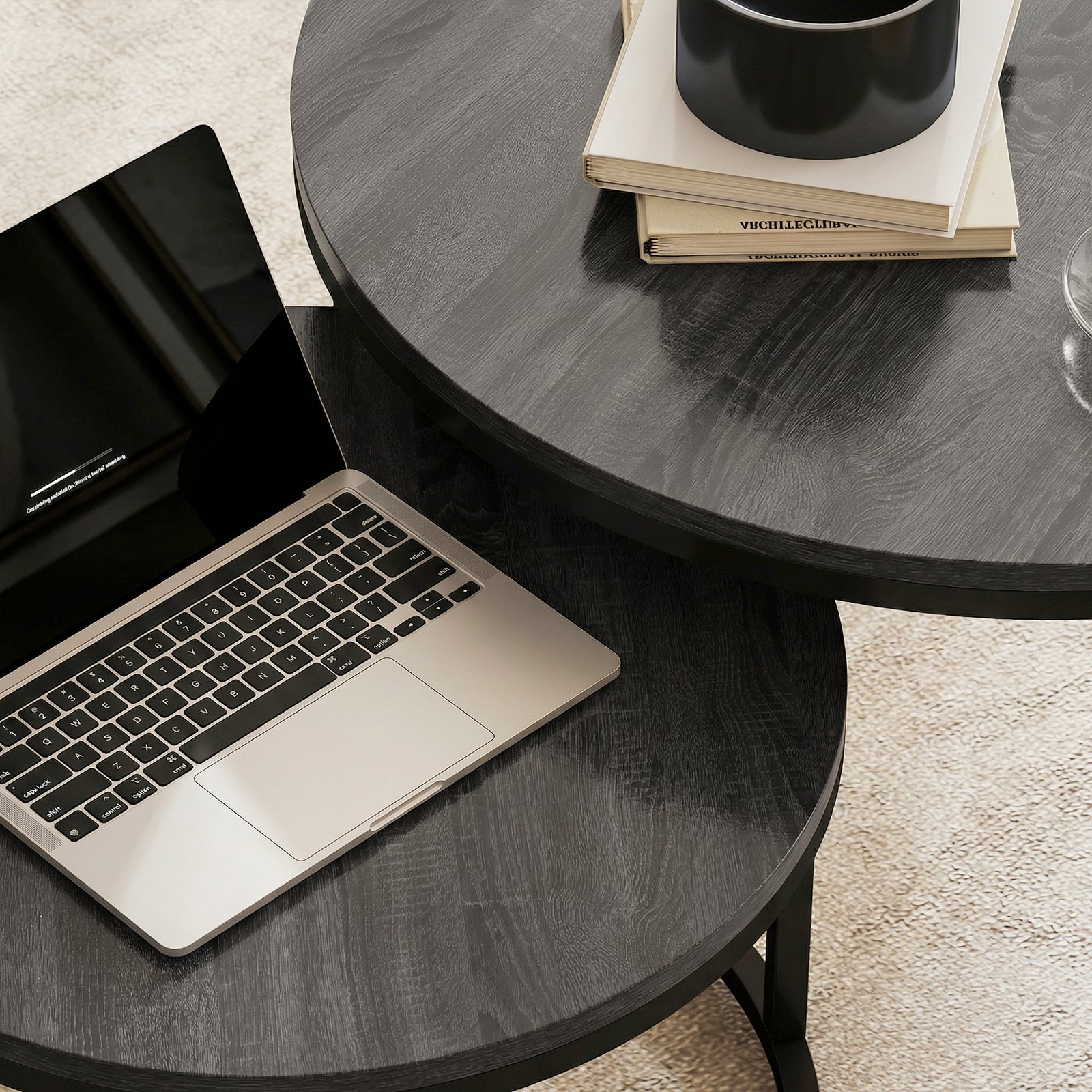 HOMCOM Set of Two Wood-Effect Stacking Tables - Black Wood Grain - Image 9
