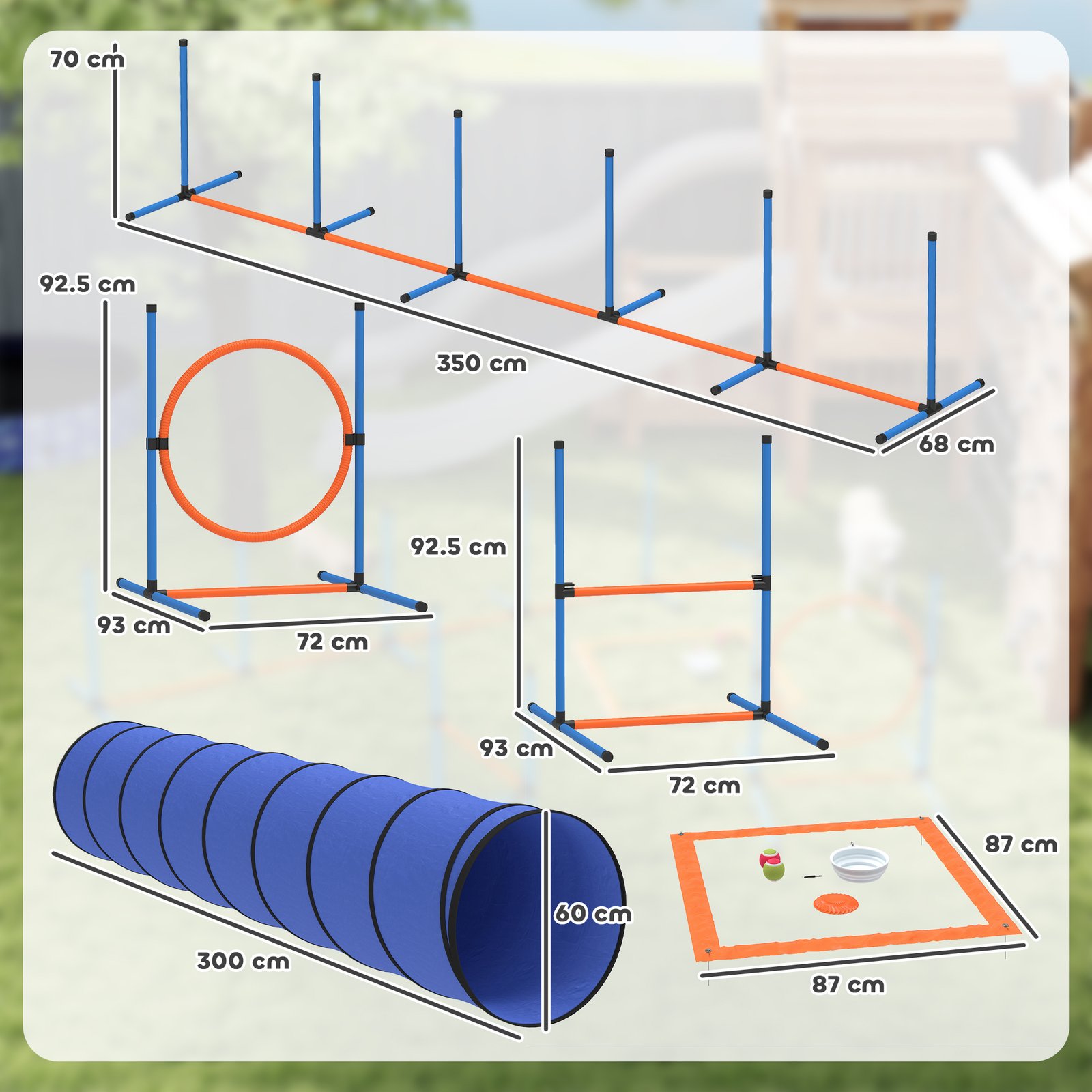 PawHut Dog Agility Equipment, 8PCS Agility Training Set with Tunnel, Weave Poles, Adjustable Hurdles, Jump Ring - Image 3