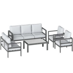 Outsunny 5 Pieces Aluminium Garden Furniture Set with Olefin Cushions, Extra Deep Outdoor Garden Sofa Set, Dark Grey