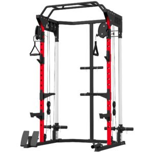 SPORTNOW Power Cage, Power Rack with Adjustable Cable Pulley System, Pull-Up Bar, Dip Station, Landmine