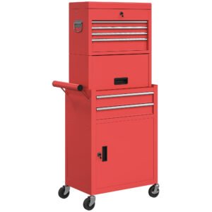 HOMCOM Three-Part Steel Locking Tool Chest - Red