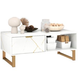 HOMCOM Elegant Marble Effect Storage Coffee Table - White