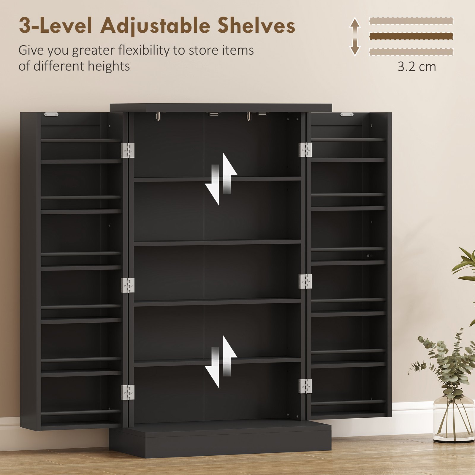 HOMCOM Kitchen Cupboard, Freestanding Multi-Storage Kitchen Pantry Cabinet with Adjustable Shelves, Black - Image 6