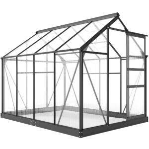 Outsunny 6 x 8ft Polycarbonate Greenhouse, Large Walk in Green House with Slide Door and Window, Garden Plants Grow House with Aluminium Frame and Foundation, Grey