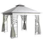 Outsunny 3 x 3m Steel Frame Double Roof Garden Gazebo – Light Grey