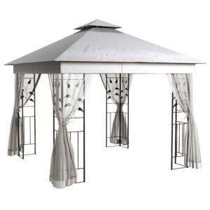 Outsunny 3 x 3m Steel Frame Double Roof Garden Gazebo – Light Grey