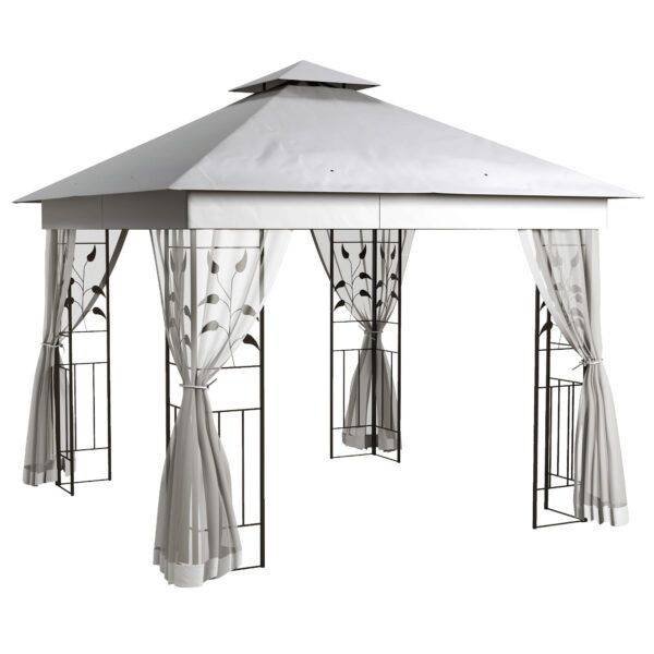 Outsunny 3 x 3m Steel Frame Double Roof Garden Gazebo – Light Grey