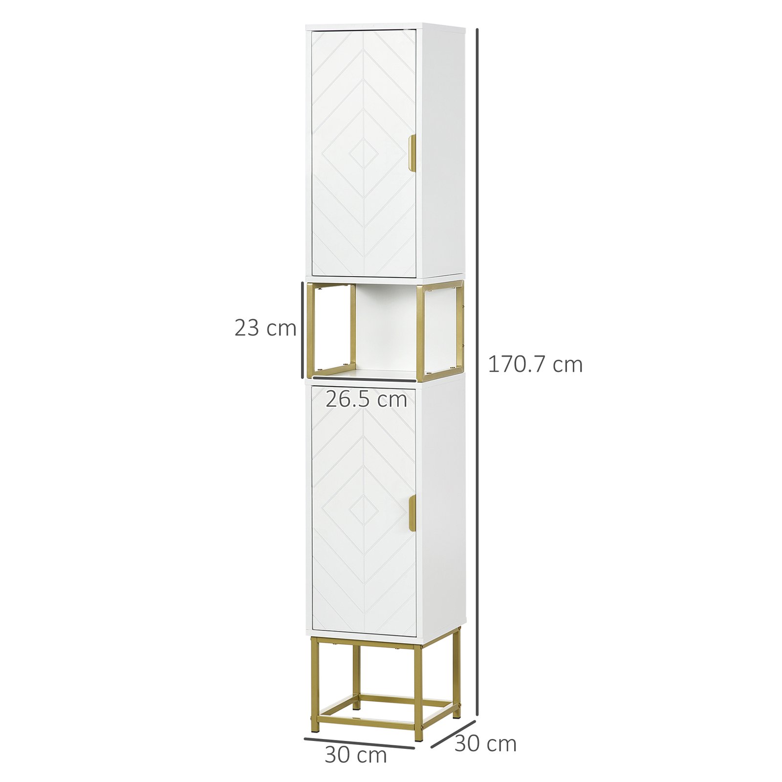 kleankin Narrow Bathroom Storage Cabinet, Freestanding Tallboy Storage Unit with Adjustable Shelf, 2 Doors and Steel Base, Slim Corner Organizer, White - Image 3