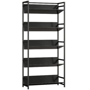 HOMCOM Bookshelf 5-Tier Metal Frame Bookcase Storage Shelves for Living Room Black