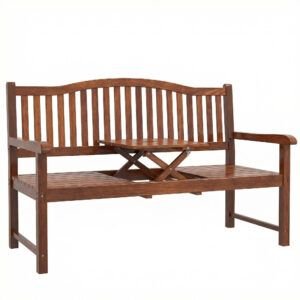 Outsunny Garden Loveseat Bench, 2-3 Seater Outdoor Bench with Liftable Table and Waterproof Cover, Light Brown