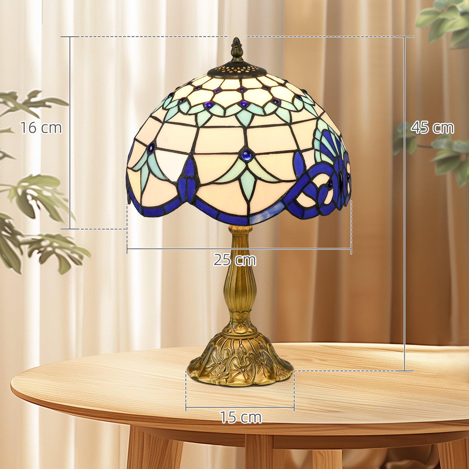 HOMCOM Stained Glass Table Lamp, Handmade Antique Bedside Lamp for Bedroom, Living room, Home, Nightstand, Decorative Night Light, Blue - Image 3