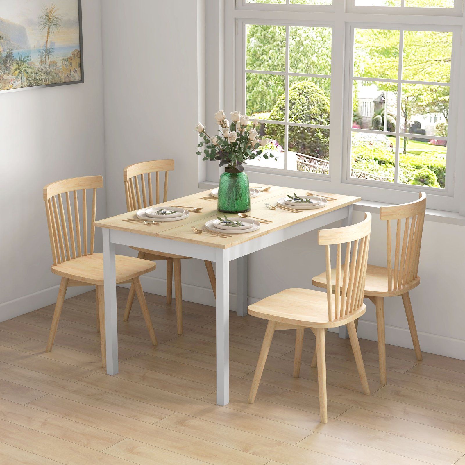 HOMCOM Four-Seater Farmhouse-Style Wooden Table - Image 2