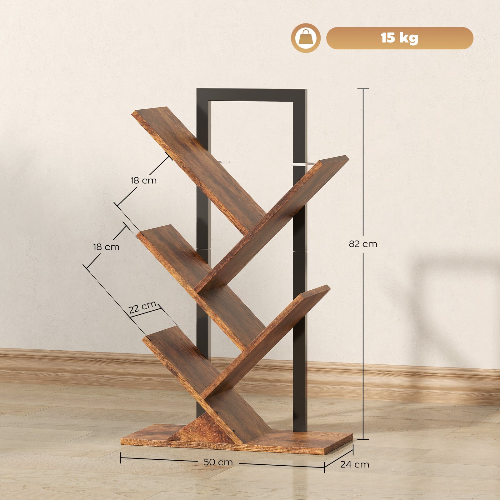 HOMCOM Four-Section Tree Bookcase - Wood-Effect - Image 3