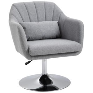 HOMCOM Swivel Accent Chair, Linen Fabric Tub Vanity Chair, Modern Armchair with Adjustable Height and Lumbar Support for Living Room Bedroom Salon Make up Room Dressing Table, Light Grey