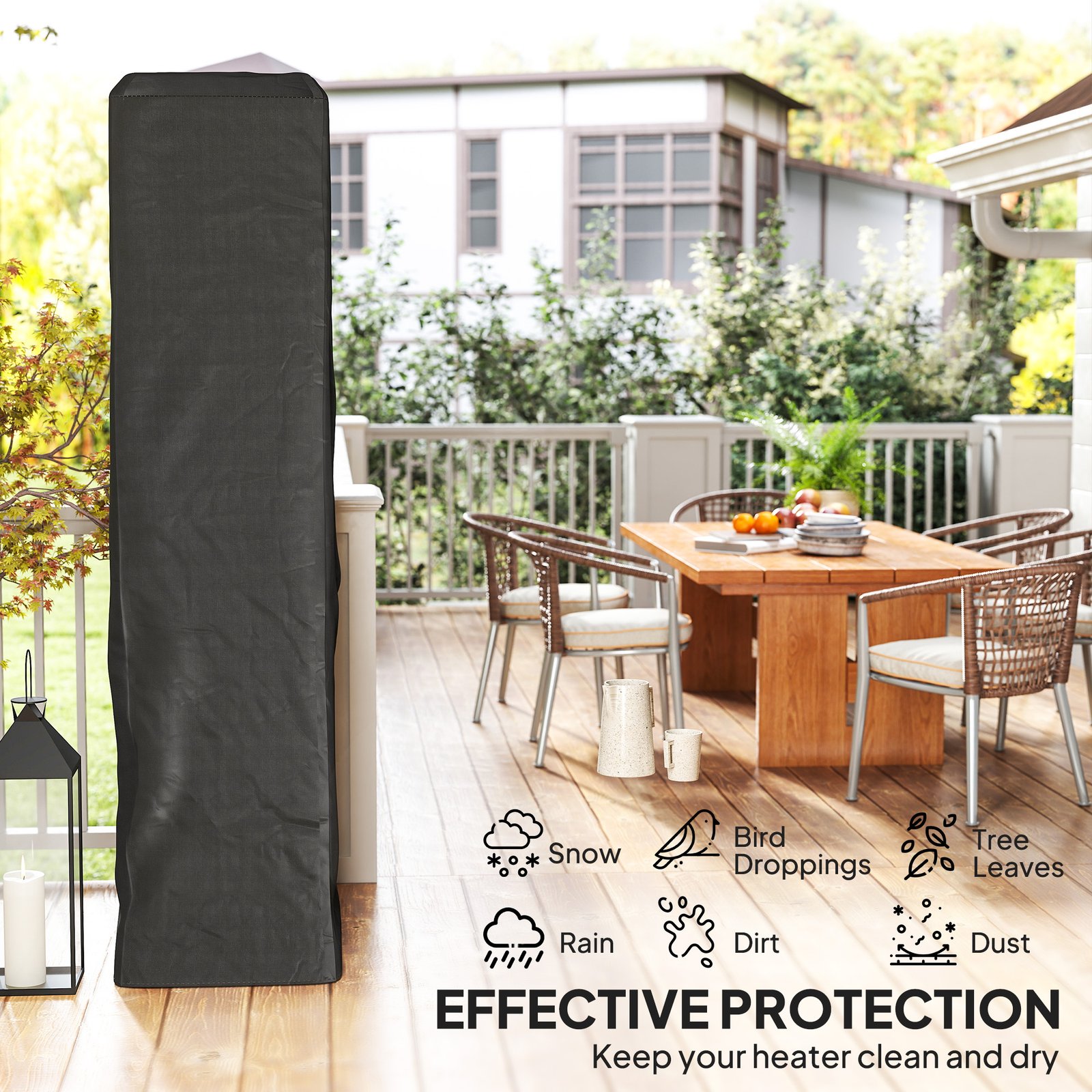 Outsunny Heavy Duty Gas Pyramid Patio Heater Cover, Full Length Outdoor Heater Cover Protector, UPF 30+ Oxford Fabric with Zipper, Black - Image 5