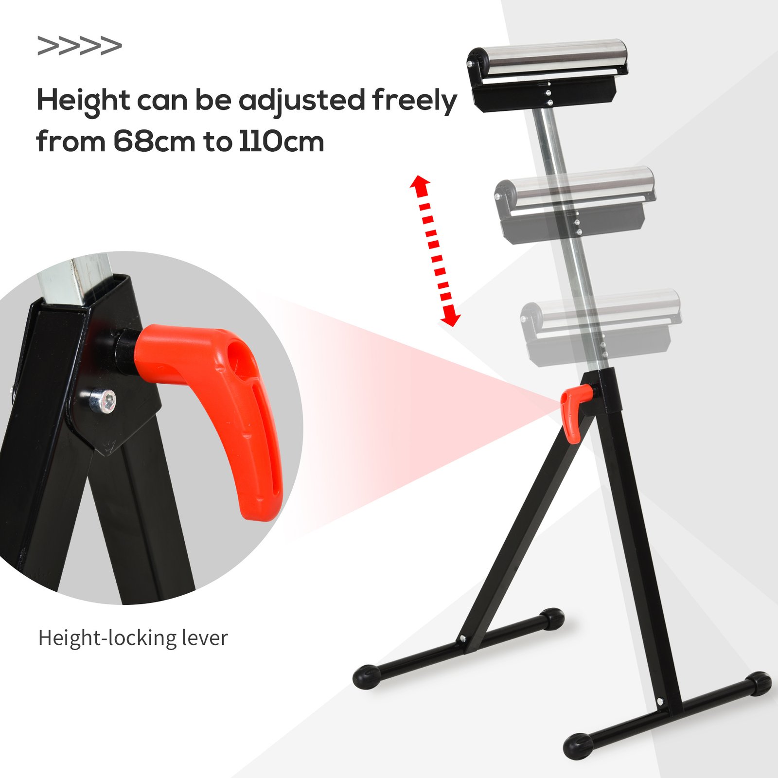 HOMCOM Set of 2 Folding Roller Stand, Material Support Pedestal with Ball Bearing Roller Height Adjustable Portable, Metal Construction, Black - Image 5