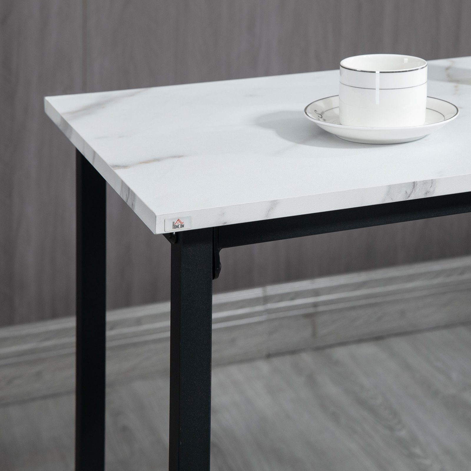 HOMCOM Three-Piece Marble-Effect Bar Table Set - White/Black - Image 8