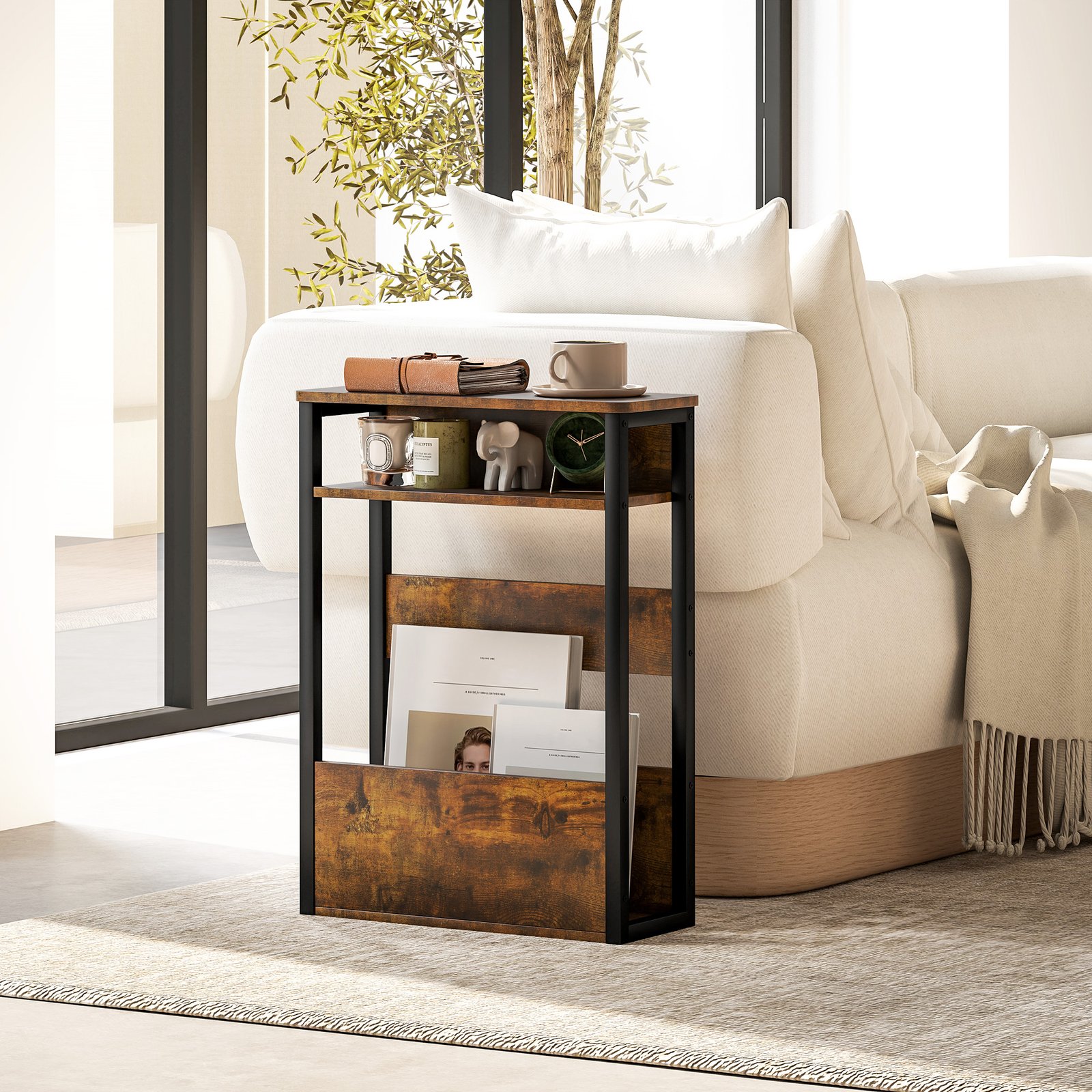 HOMCOM Industrial-Style Side Table - Black/Brown - Image 2