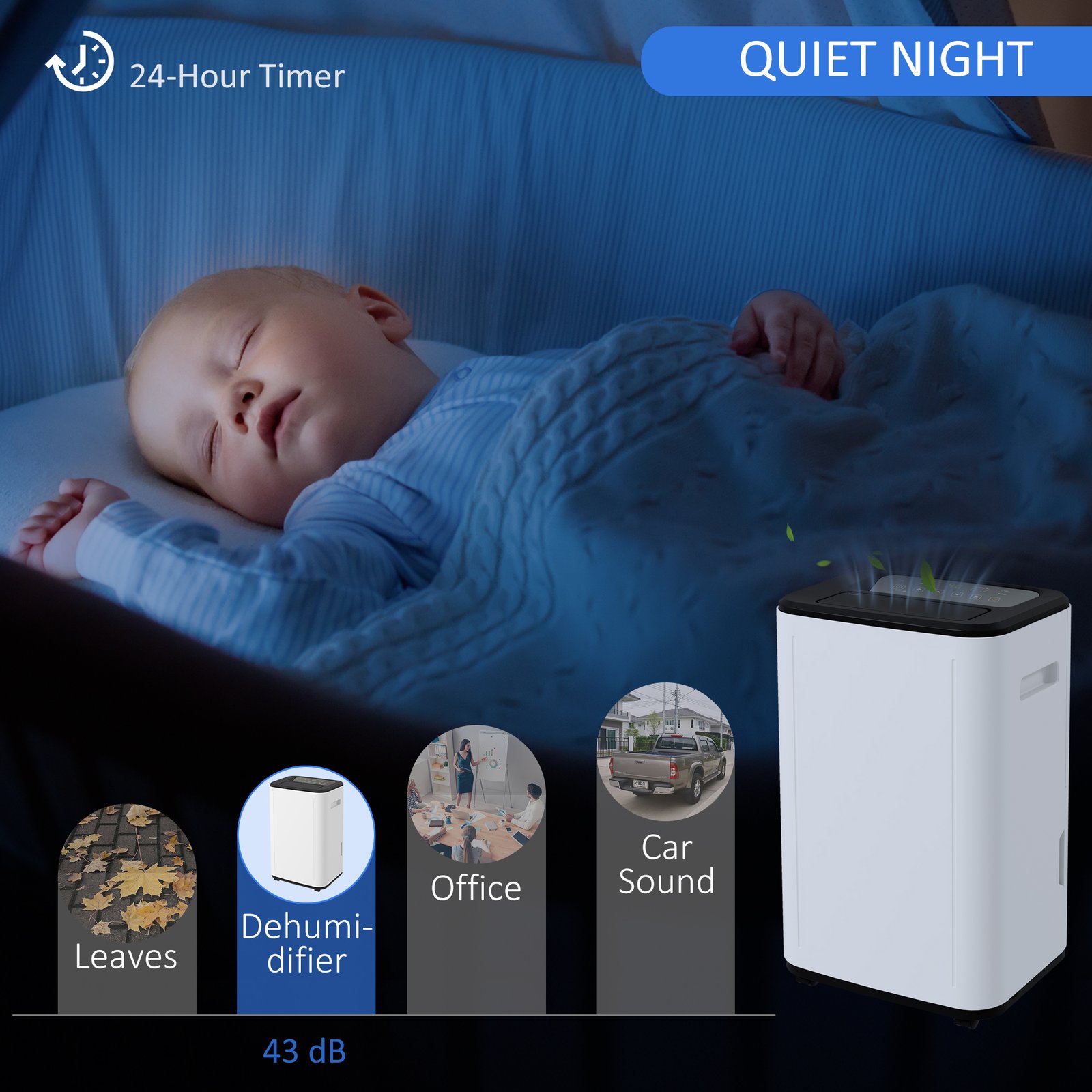 HOMCOM 6000mL Portable Dehumidifier with 24H Timer, 3 Dehumidifying Modes, 20L/Day, for Home Laundry Basement - Image 6