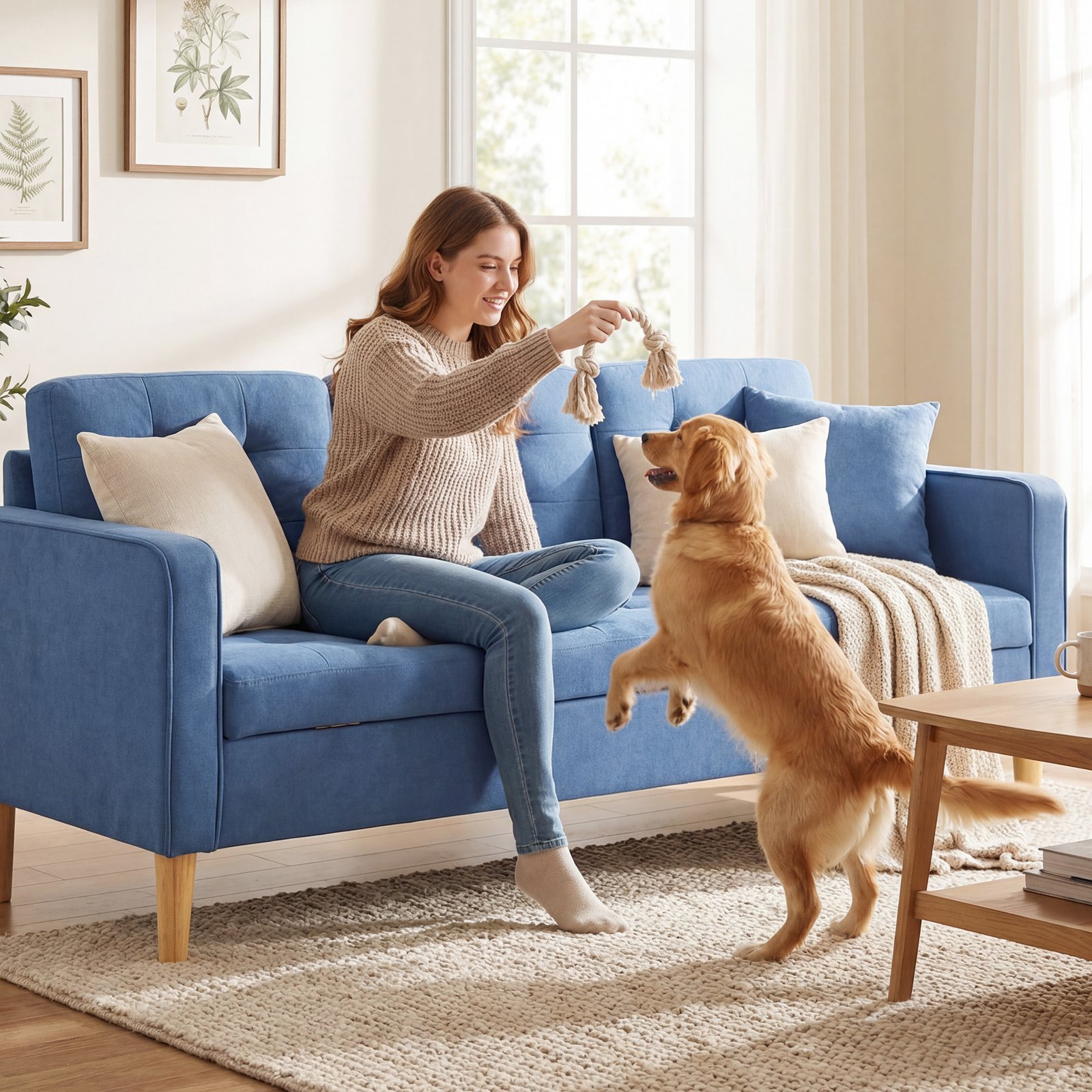HOMCOM 3 Seater Sofa, 169cm Couch with Hidden Storage, Wood Legs, Blue - Image 8