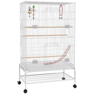 PawHut Bird Cage w/ Stand, Toys, Accessories, for Canaries, Finches, White