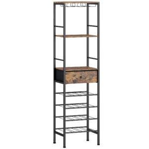 HOMCOM Industrial Wine Bar Cabinet Freestanding Liquor Cabinet 16-Bottle Wine Rack Glass Holder Rustic Brown