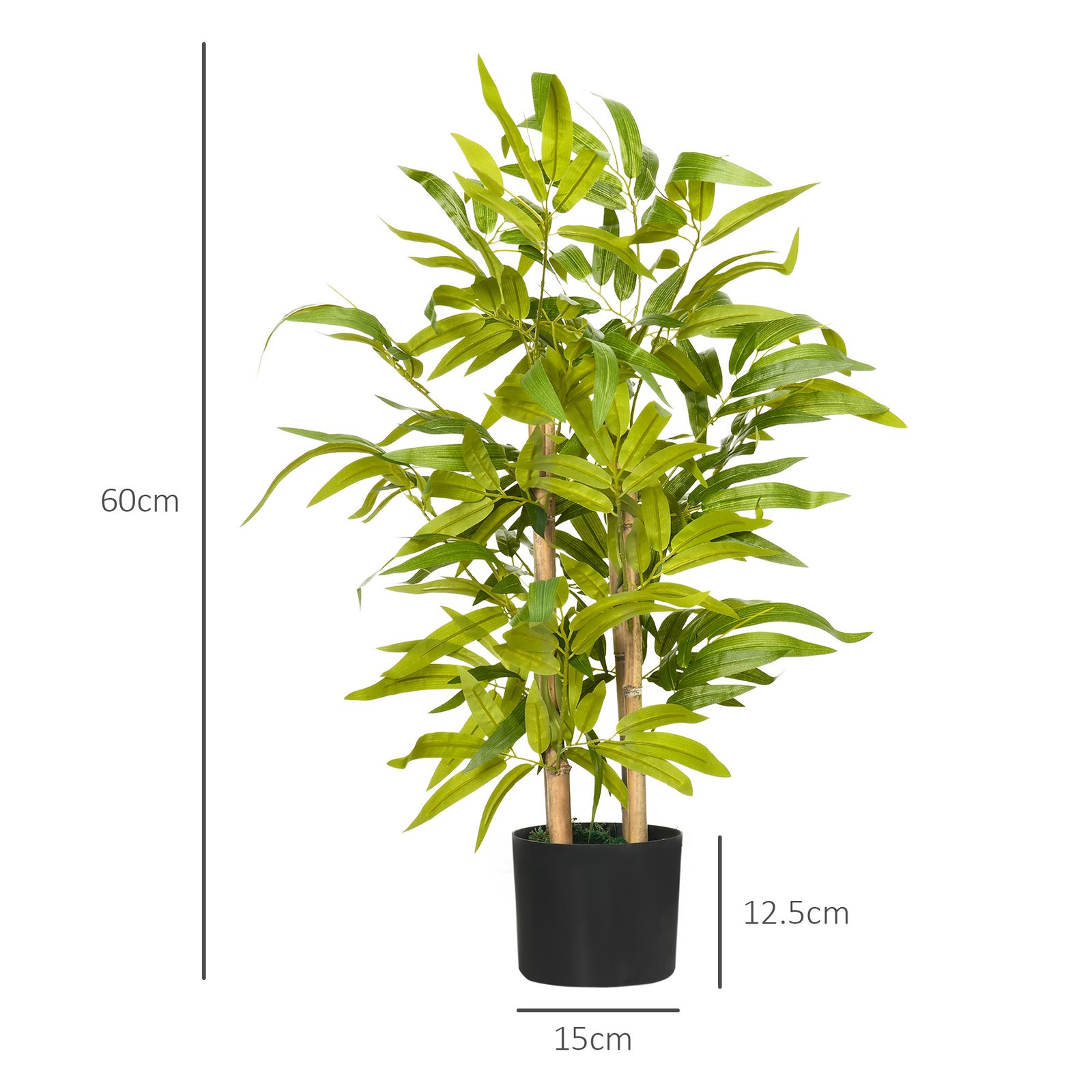 HOMCOM 2 PCs Artificial Plants Bamboo Tree in Pot Desk Fake Plants for Home Indoor Outdoor Decor, 15x15x60cm, Green - Image 3