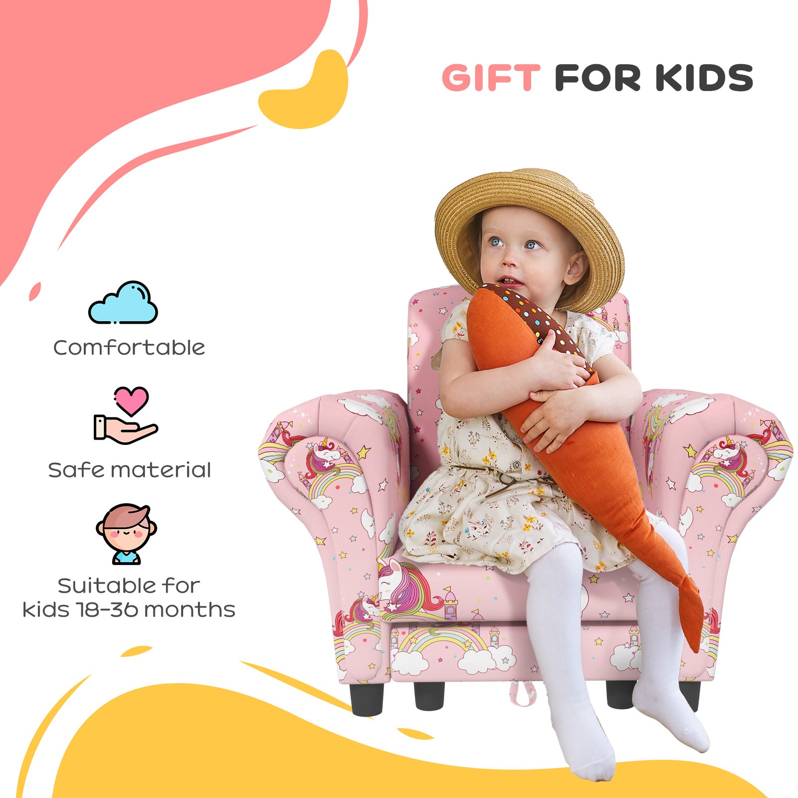 AIYAPLAY 2 Piece Kids Sofa Set with Unicorn Design, Wooden Frame, for 1.5-3 Years Old, Pink - Image 7