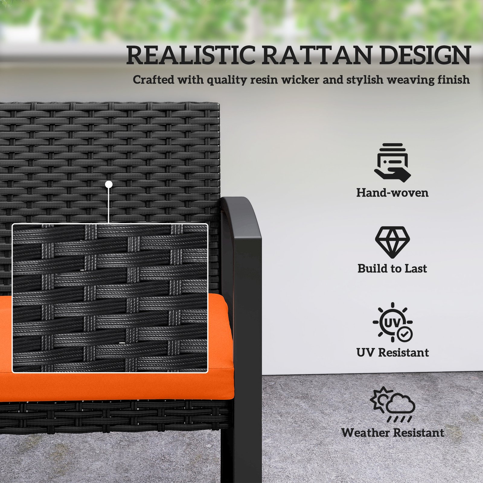 Outsunny Two-Seater Rattan Garden Bench - Orange - Image 5
