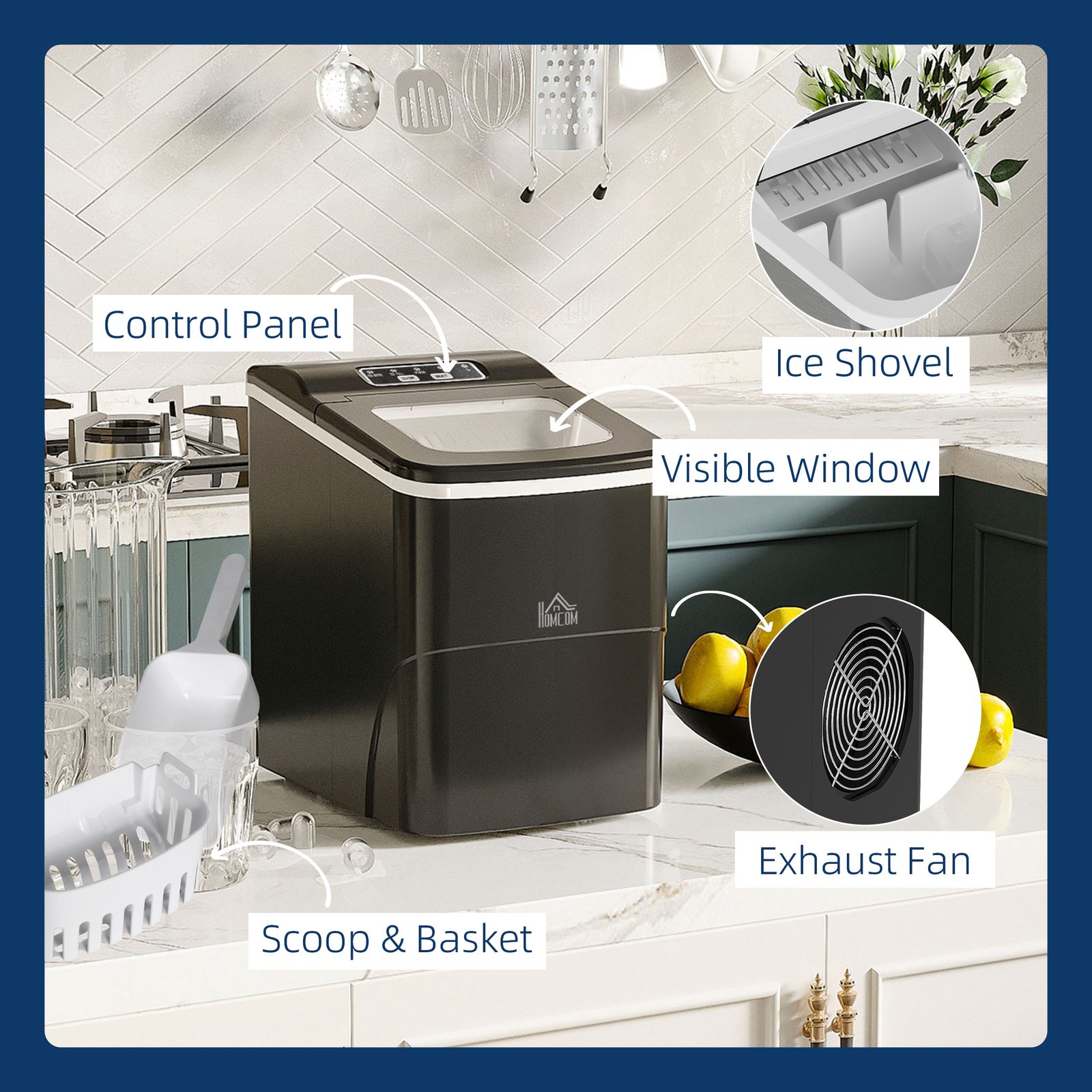 HOMCOM 12kg Countertop Ice Cube Machine, with Scoop - Black - Image 5
