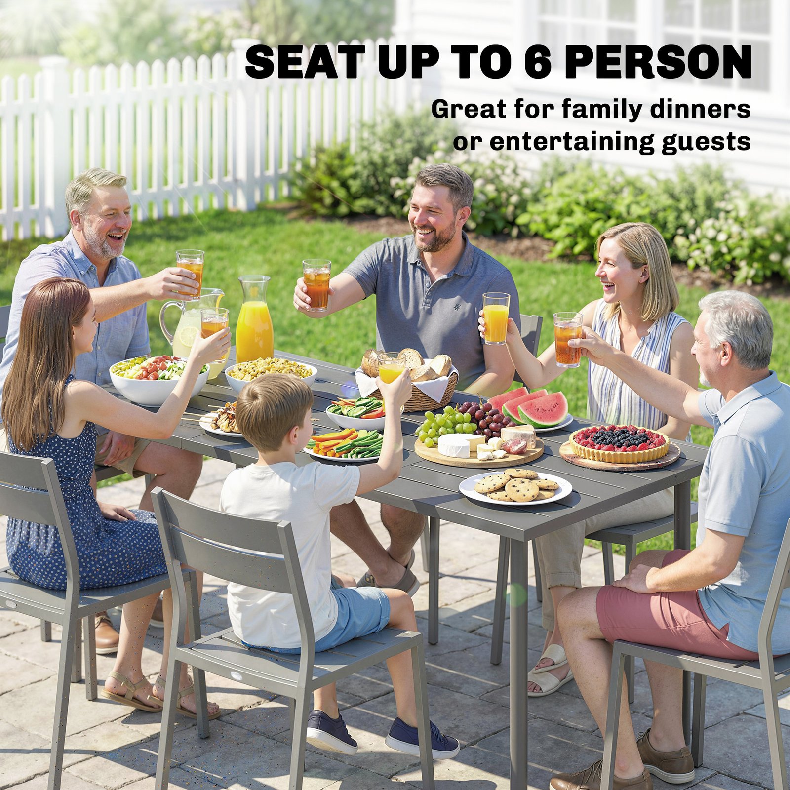 Outsunny Garden Dining Table for 6 Person, 165 x 80 cm Rectangular Outdoor Dining Table with Slatted Top - Image 4