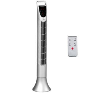 HOMCOM 36'' Freestanding Tower Fan, 3 Speed 3 Mode, 7.5h Timer, 70 Degree Oscillation, LED Panel, 5M Remote Controller, Silver