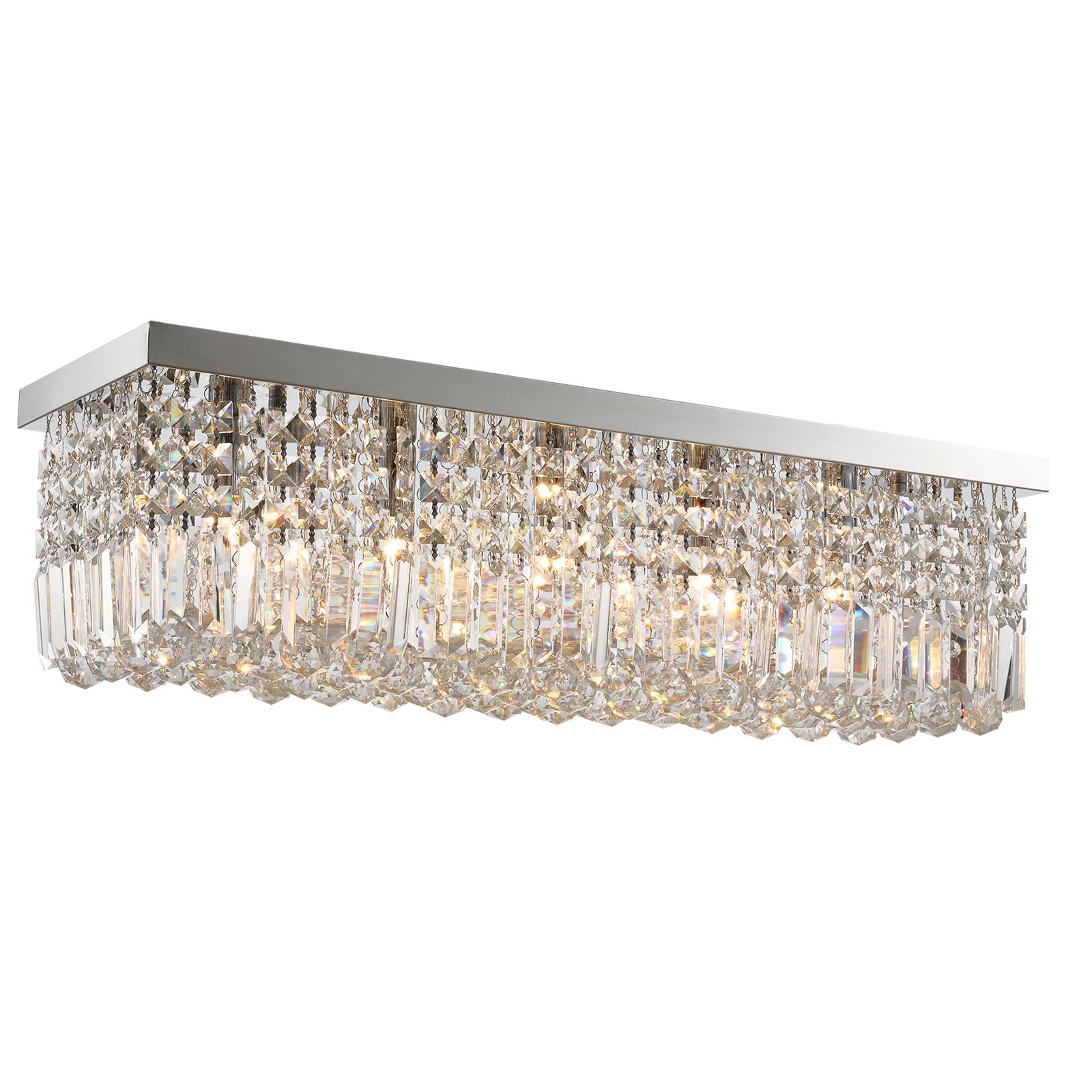 HOMCOM Modern Crystal Ceiling Light Square Crystal Chandelier for Living Room, Dining Room, Hall, 5 x E14 Lamp Holders, Silver, 80 x 25 x 23cm