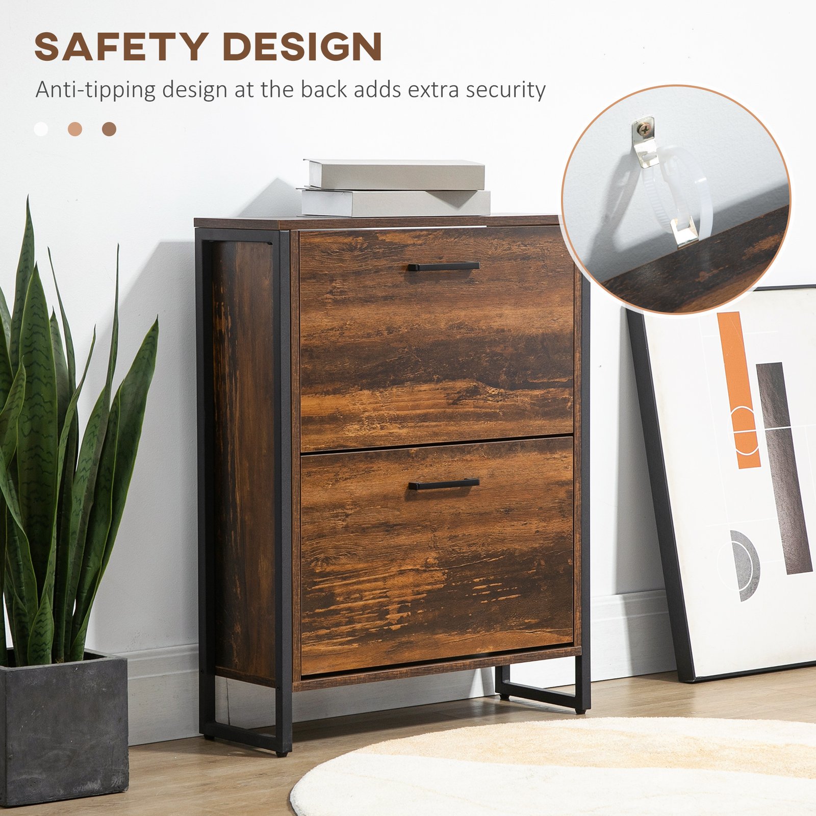 HOMCOM 12-Shoe, Two-Door Storage Cabinet - Wood-Effect - Image 6