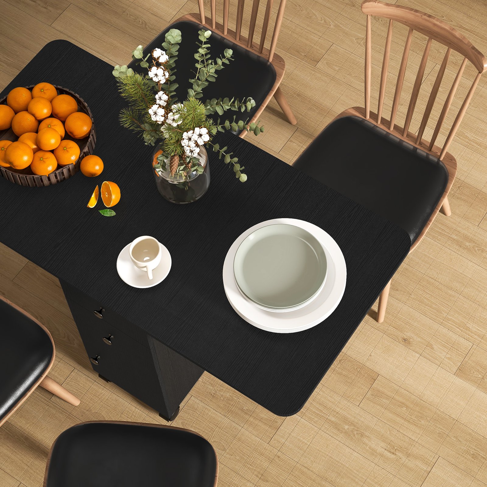 HOMCOM Multi-Storage Six-Person Drop Leaf Dining Table - Distressed Black - Image 9