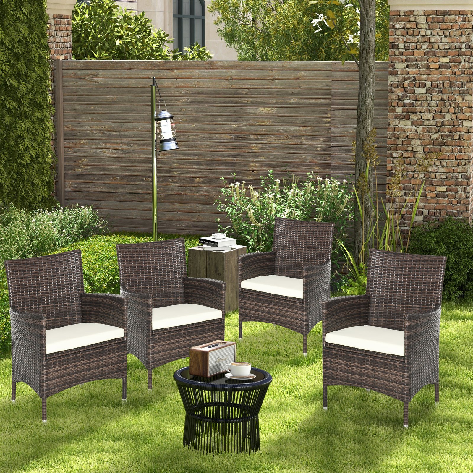 Outsunny 4 PC Rattan Chair Set, Patio Sofa Chairs Set, Cushioned Outdoor Rattan Furniture - Image 2