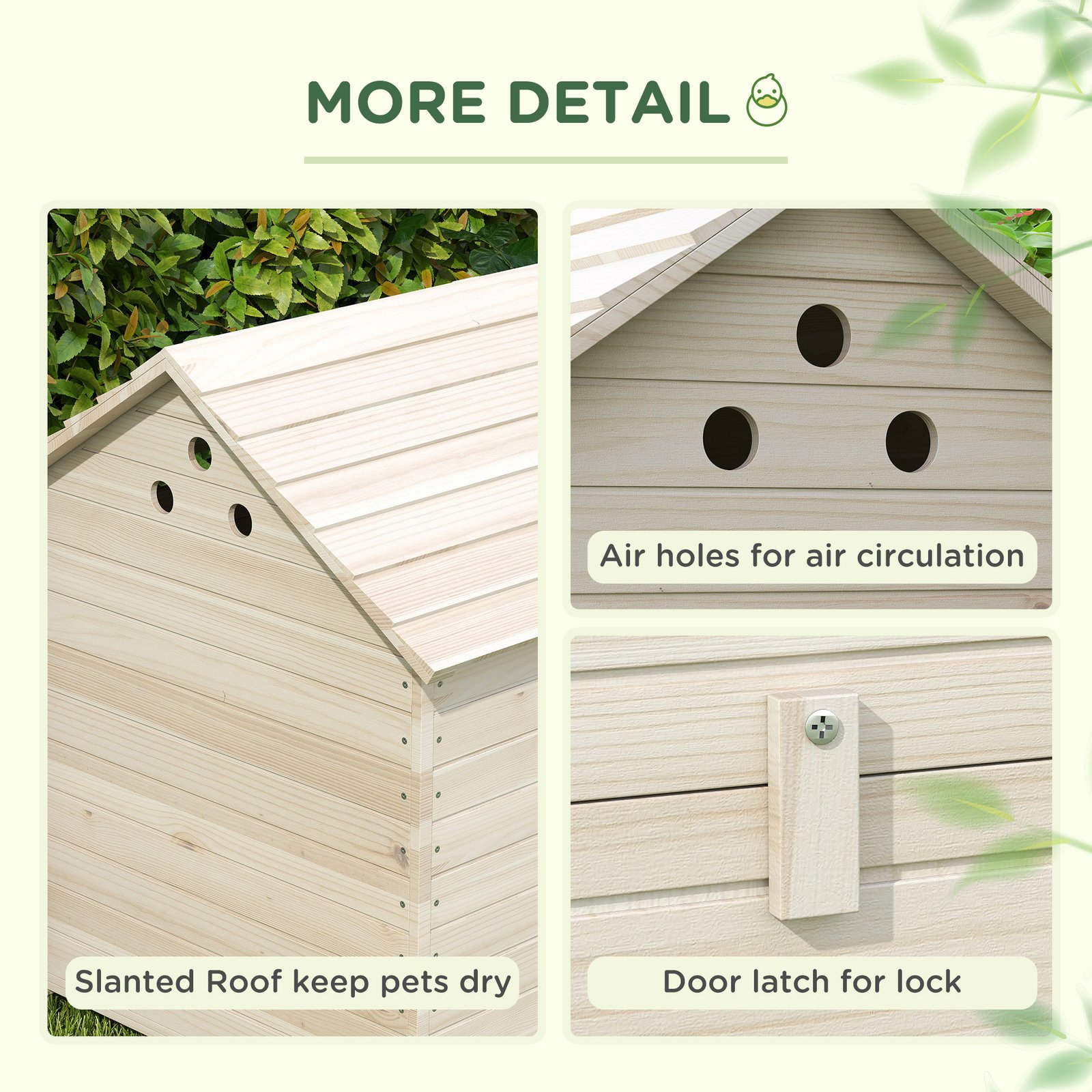 PawHut Wooden Duck House Poultry Coop for 2-4 Ducks with Openable Roof Raised Feet Air Holes Natural - Image 7