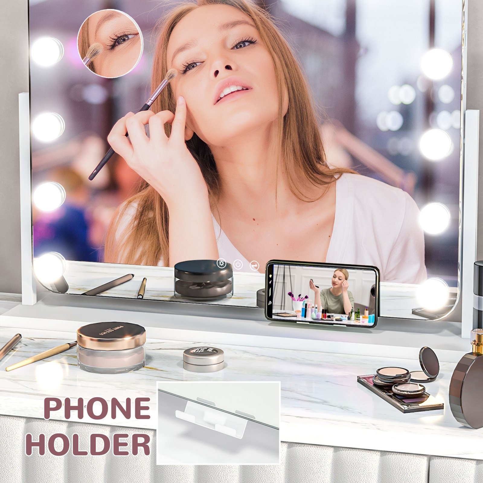 HOMCOM 14 LED bulb Tabletop Makeup Mirror, with Adjustable Settings - Image 7