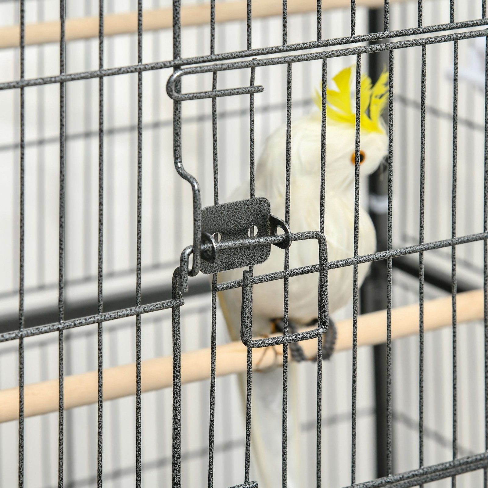 PawHut Large Bird Cage Budgie Cage for Finch Canaries Parakeet with Rolling Stand, Slide-out Tray, Storage Shelf, Food Containers, Dark Grey - Image 8