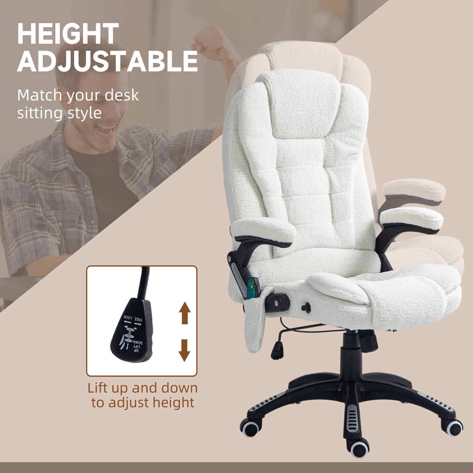 Vinsetto Boucle Six-Point Massage Office Chair - White - Image 5