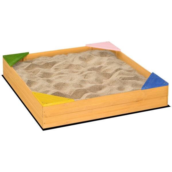 Outsunny Kids Wooden Sand Pit, Children Sandbox, with Four Seats, Non-Woven Fabric, for Gardens, Playgrounds Outsunny Kids Wooden Sand Pit, Children Sandbox, with Four Seats, Non-Woven Fabric, for Gardens, Playgrounds