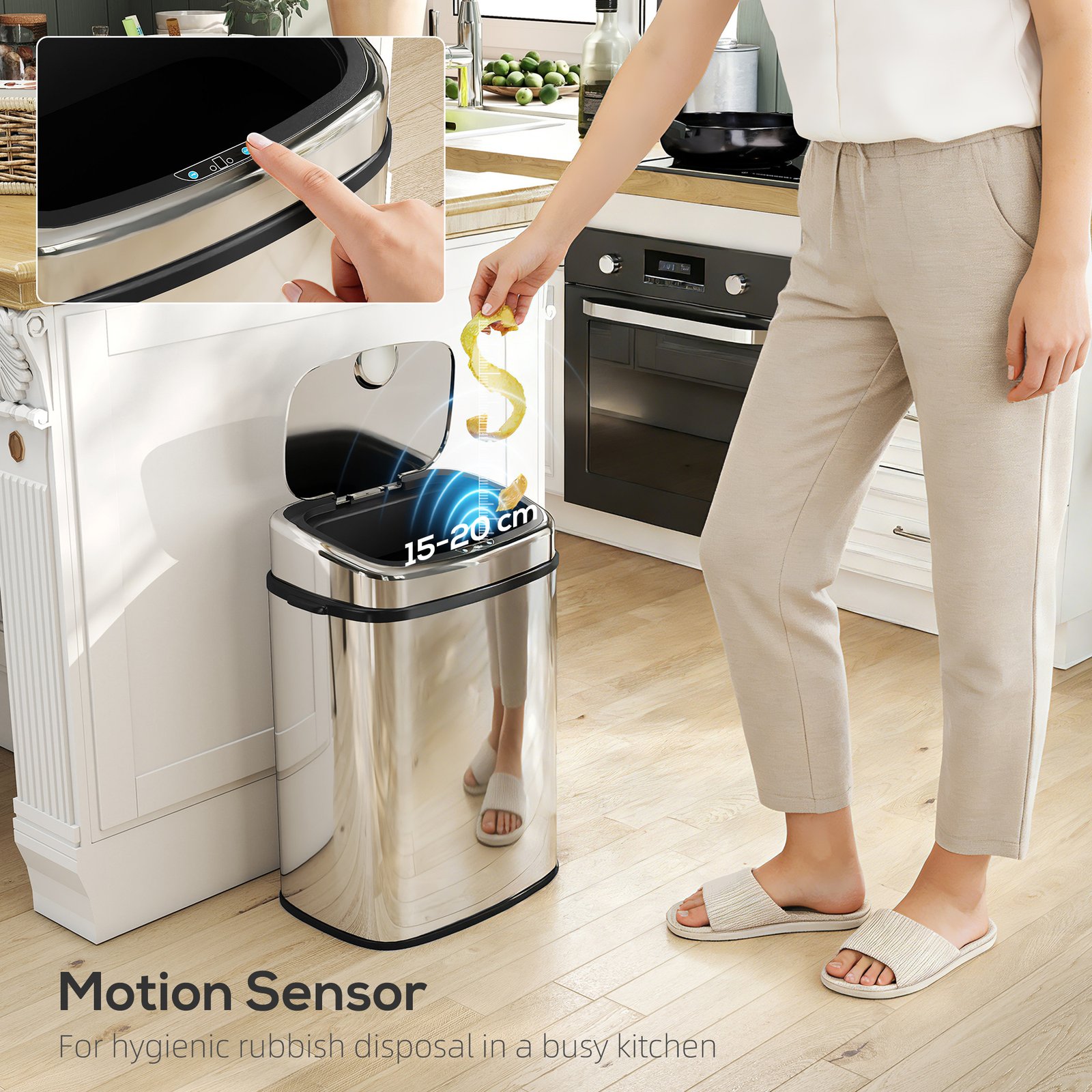 HOMCOM 50L Stainless Steel Sensor Bin - Silver Tone - Image 4