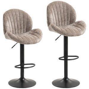 HOMCOM Bar Stools Set of 2, Swivel Barstools with Back, Adjustable Height and Footrest for Kitchen Island, Dining Room, Brown