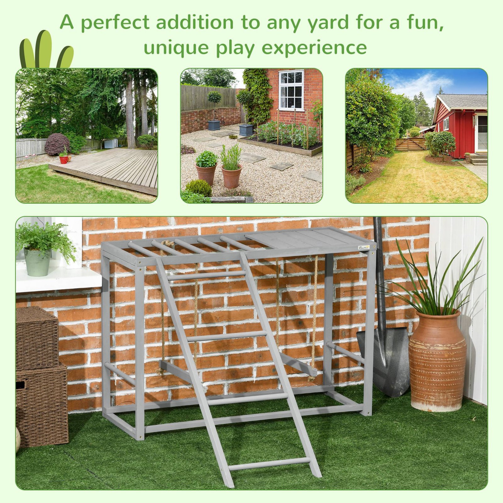 PawHut Chicken Activity Play with Swing Set for 3-4 Chickens, Wooden Chicken Coop, Grey - Image 5