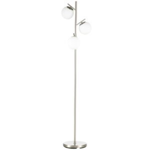 HOMCOM 3-Light Tree Floor Lamps for Living Room, Modern Standing Lamp for Bedroom with Globe Lampshade, Steel Base, Bulb not Included, Silver Tone