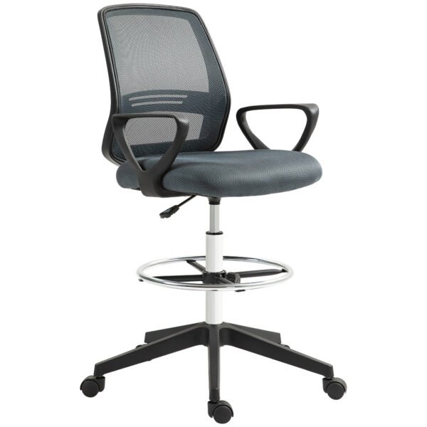 Vinsetto 102.5-126cm Draughtsman Office Chair, with Footrest – Grey